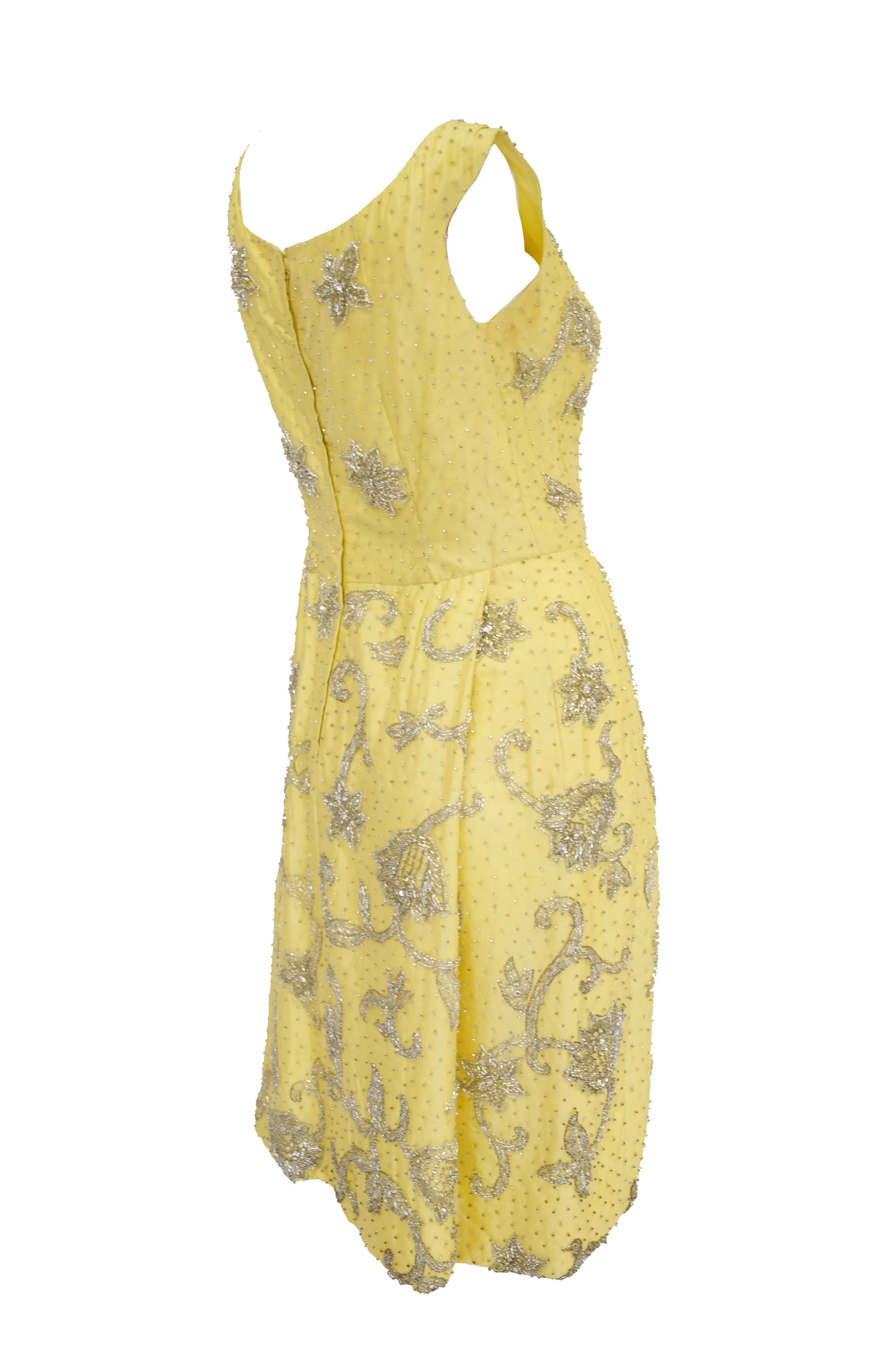 1950s Goldenrod Yellow Silk Beaded Dress and Jacket