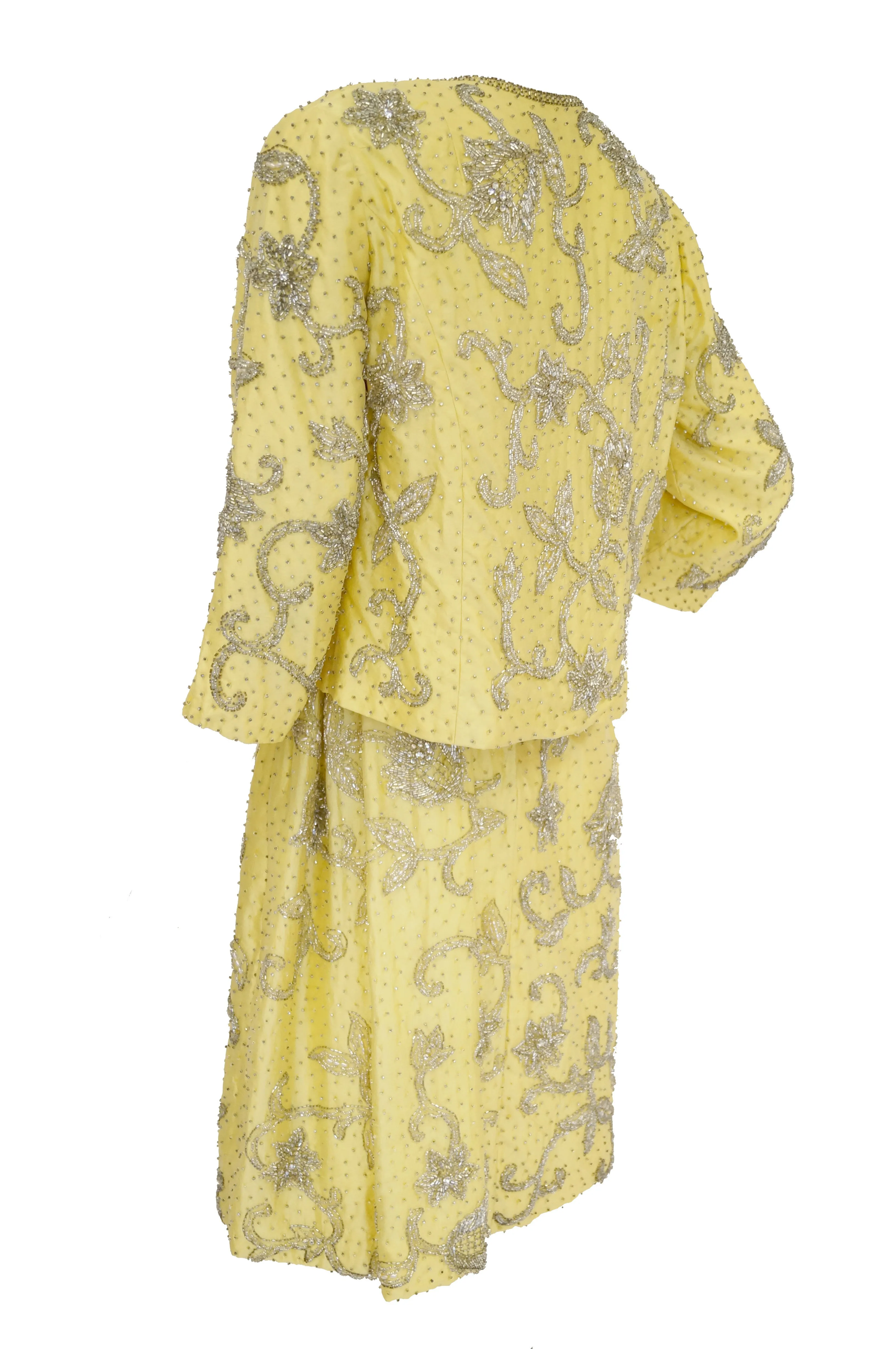 1950s Goldenrod Yellow Silk Beaded Dress and Jacket