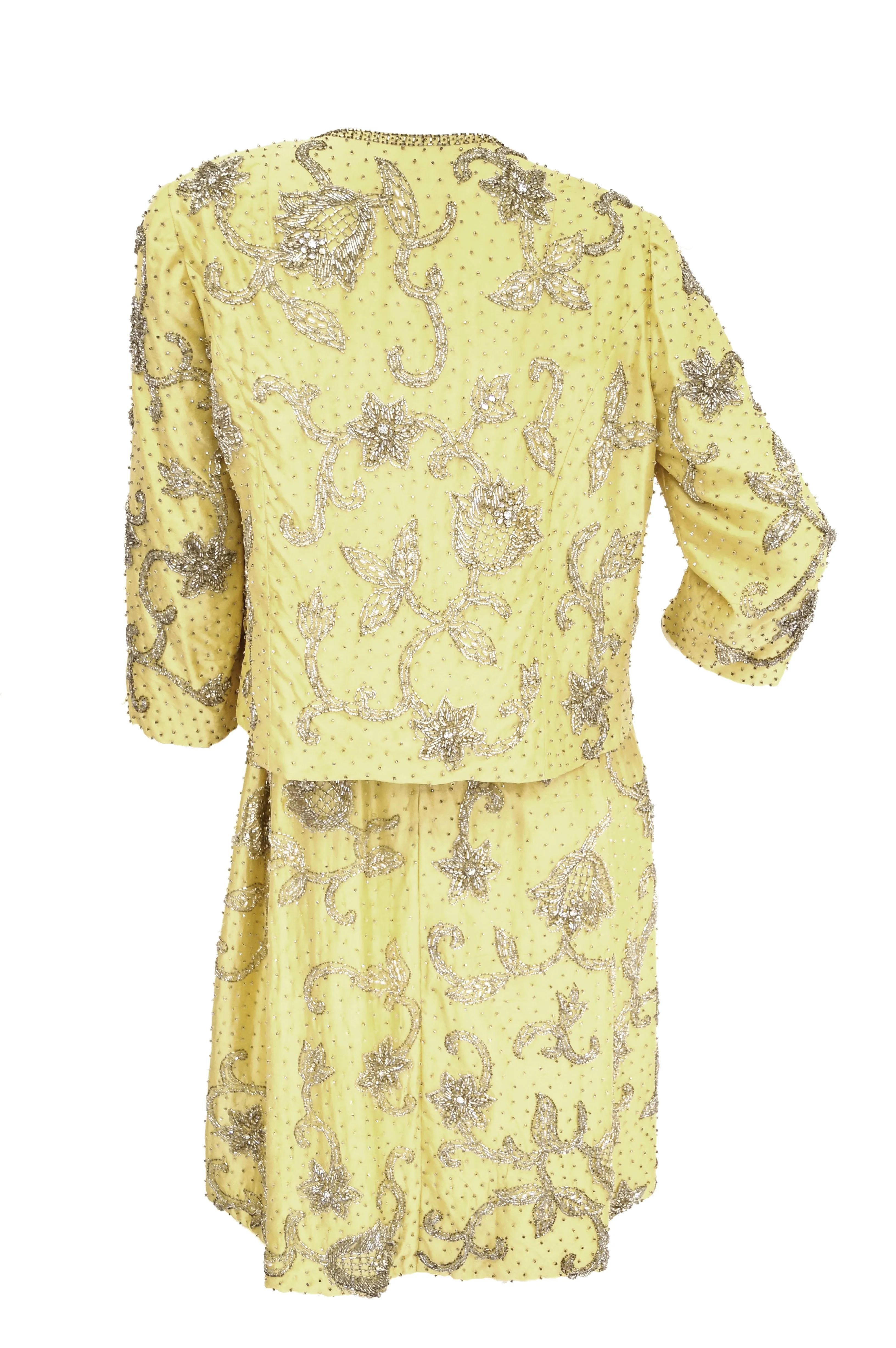 1950s Goldenrod Yellow Silk Beaded Dress and Jacket