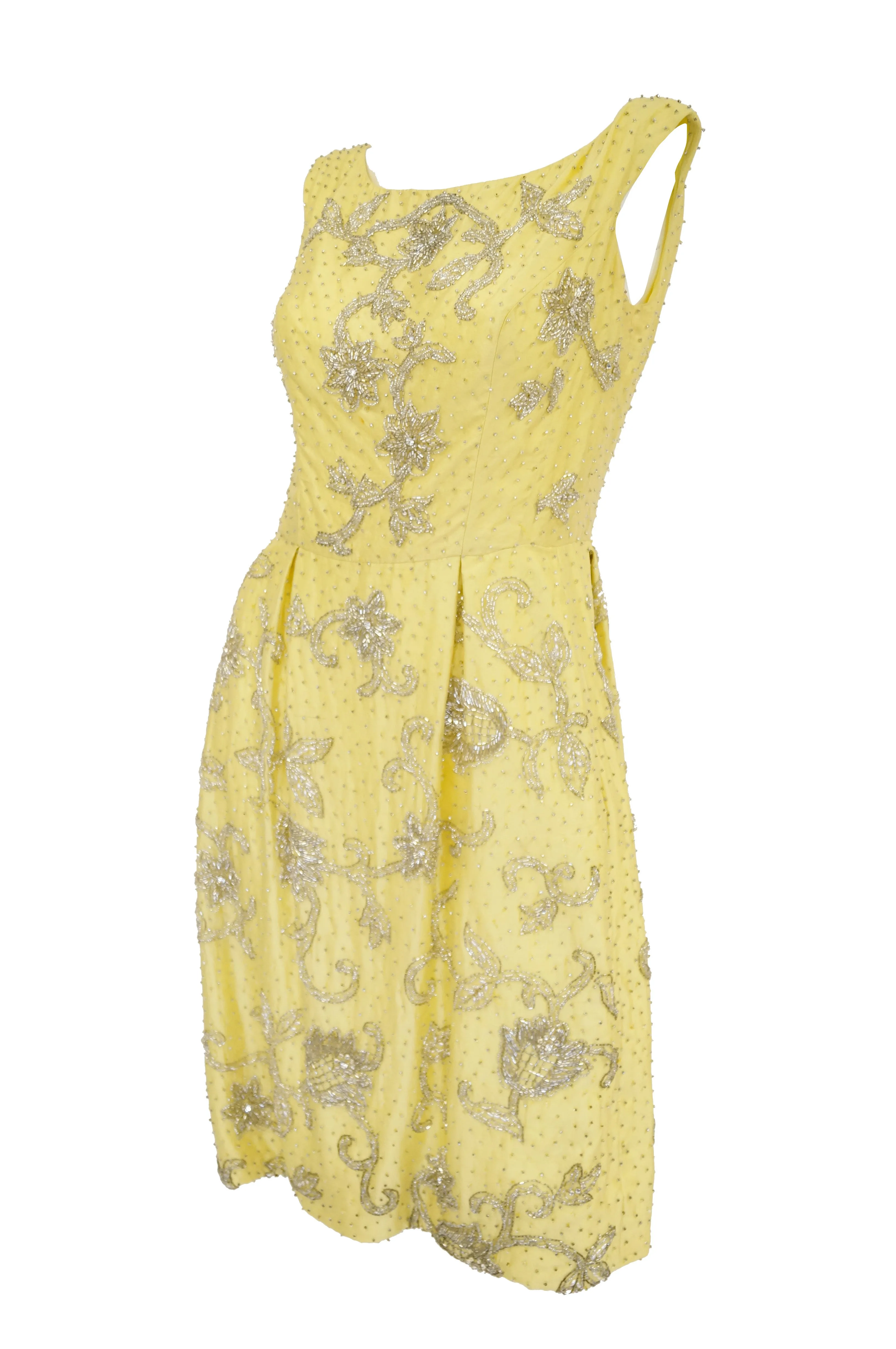 1950s Goldenrod Yellow Silk Beaded Dress and Jacket