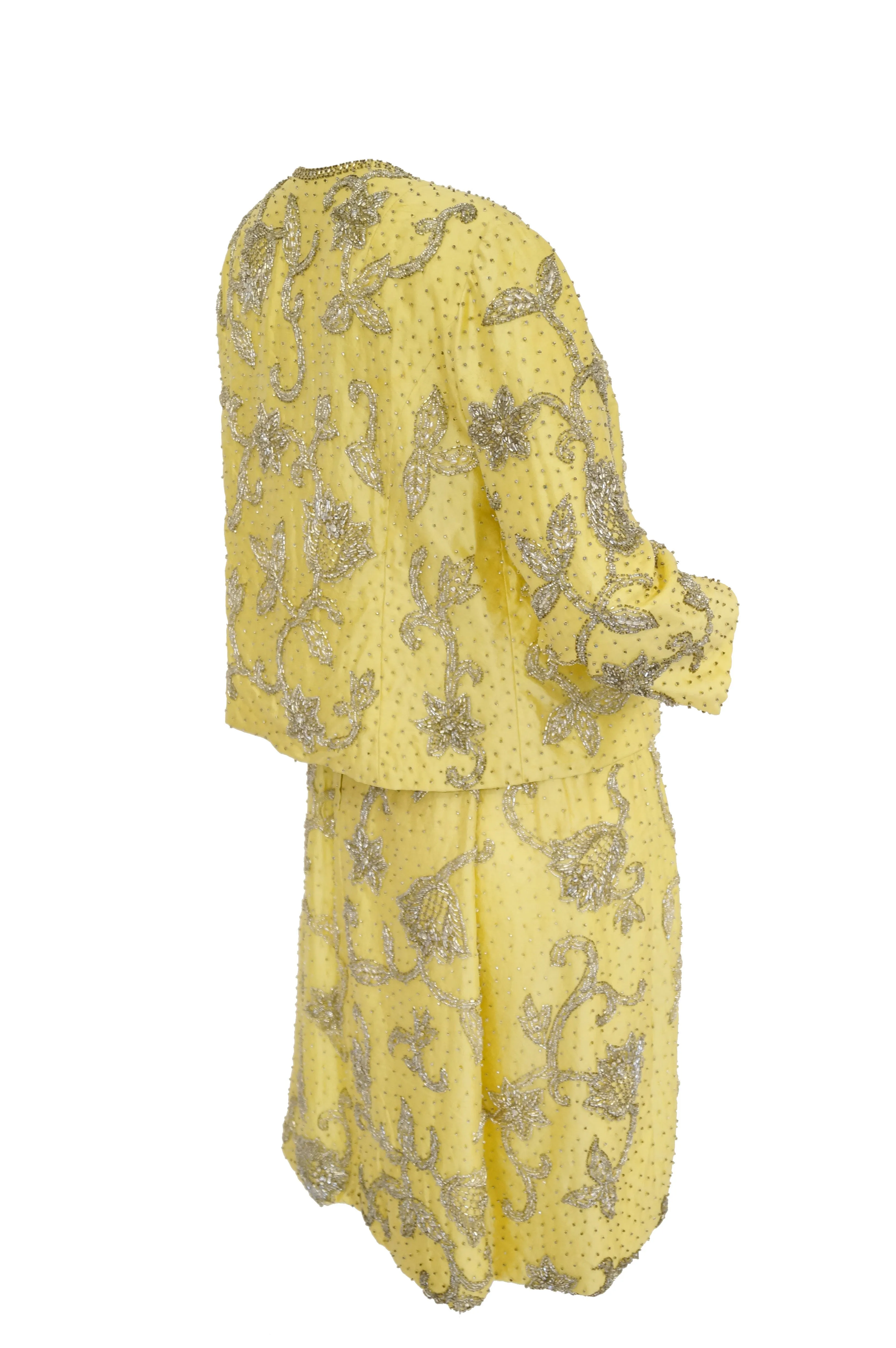 1950s Goldenrod Yellow Silk Beaded Dress and Jacket