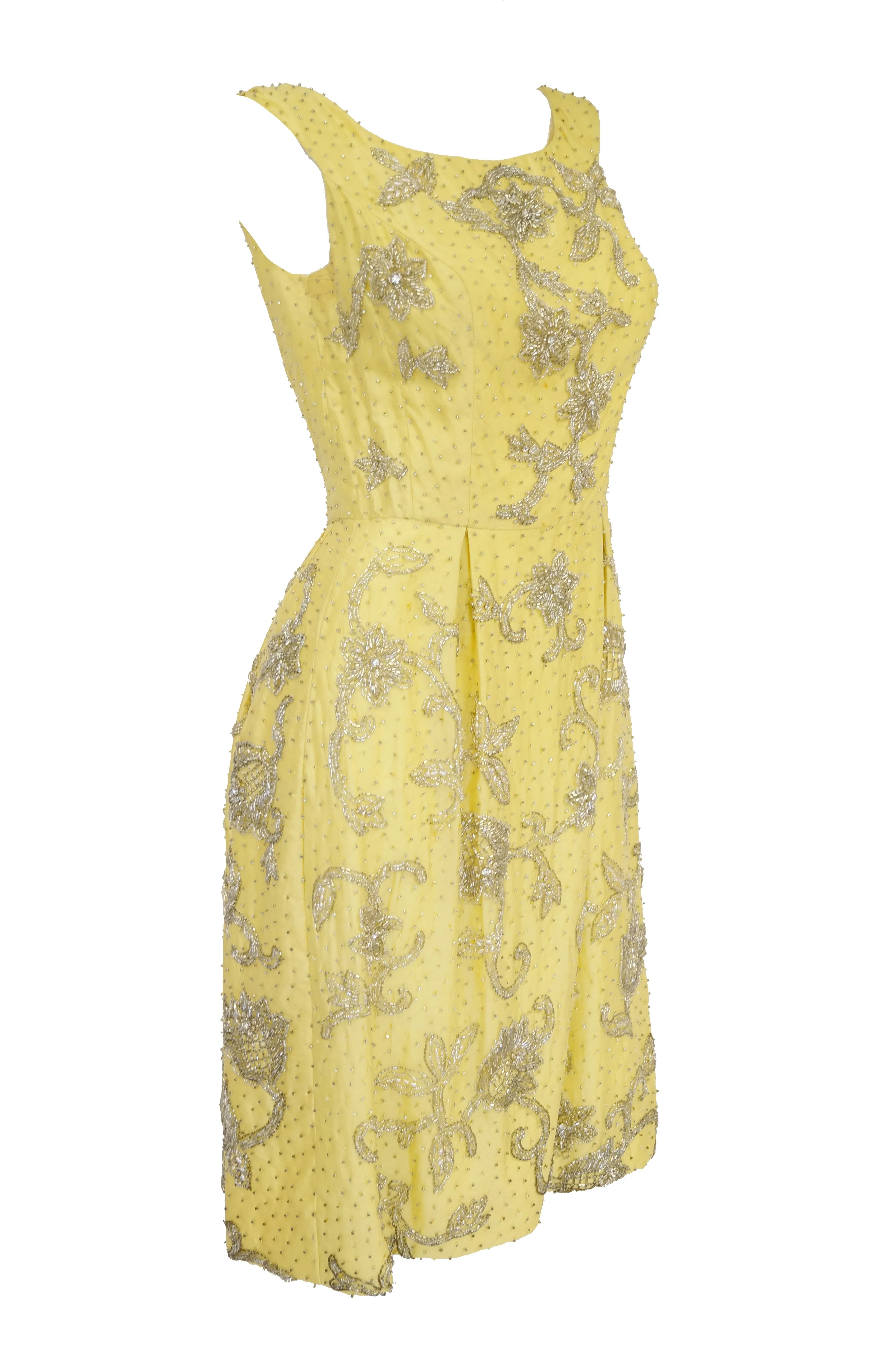 1950s Goldenrod Yellow Silk Beaded Dress and Jacket