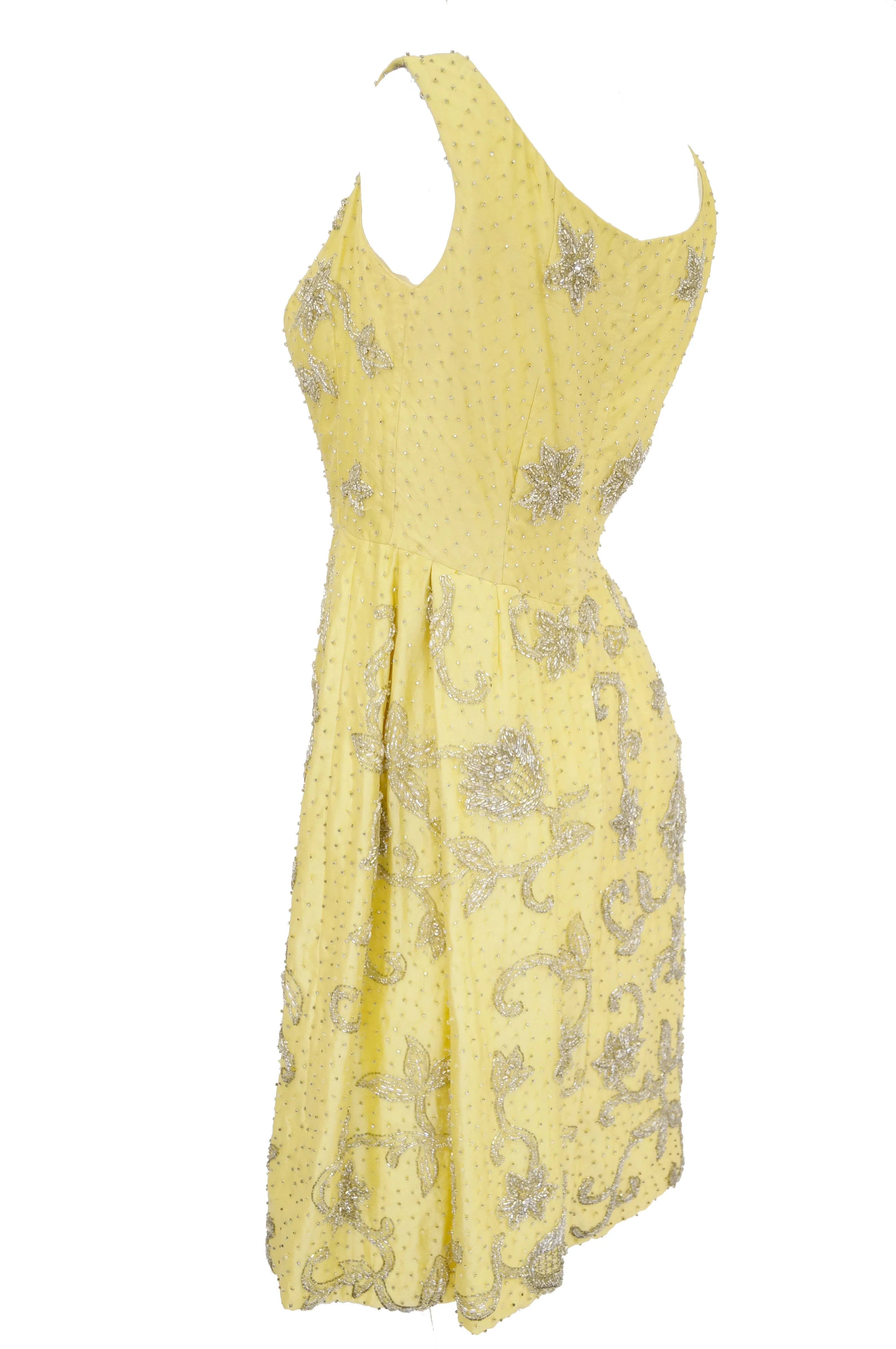 1950s Goldenrod Yellow Silk Beaded Dress and Jacket