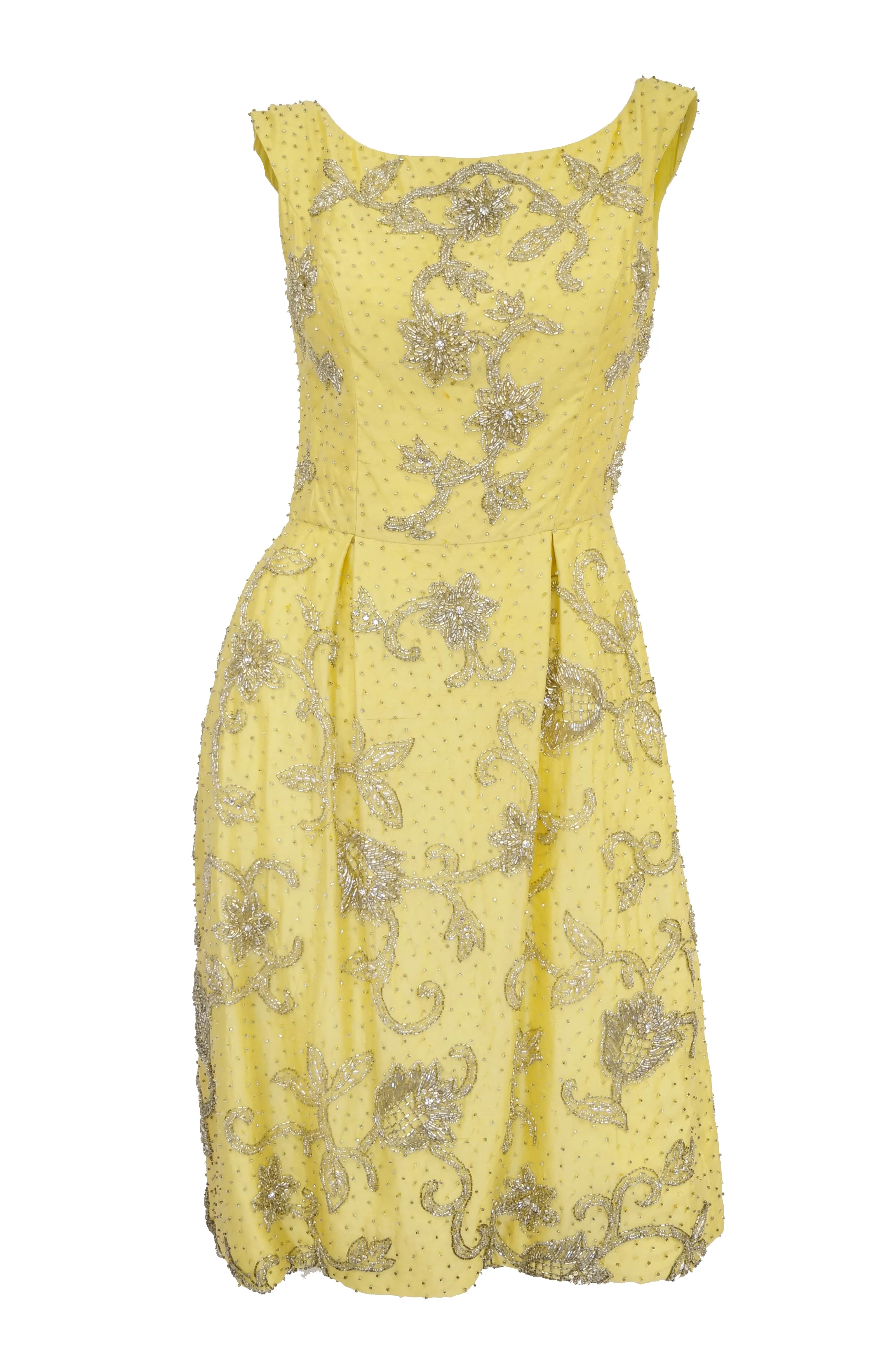 1950s Goldenrod Yellow Silk Beaded Dress and Jacket