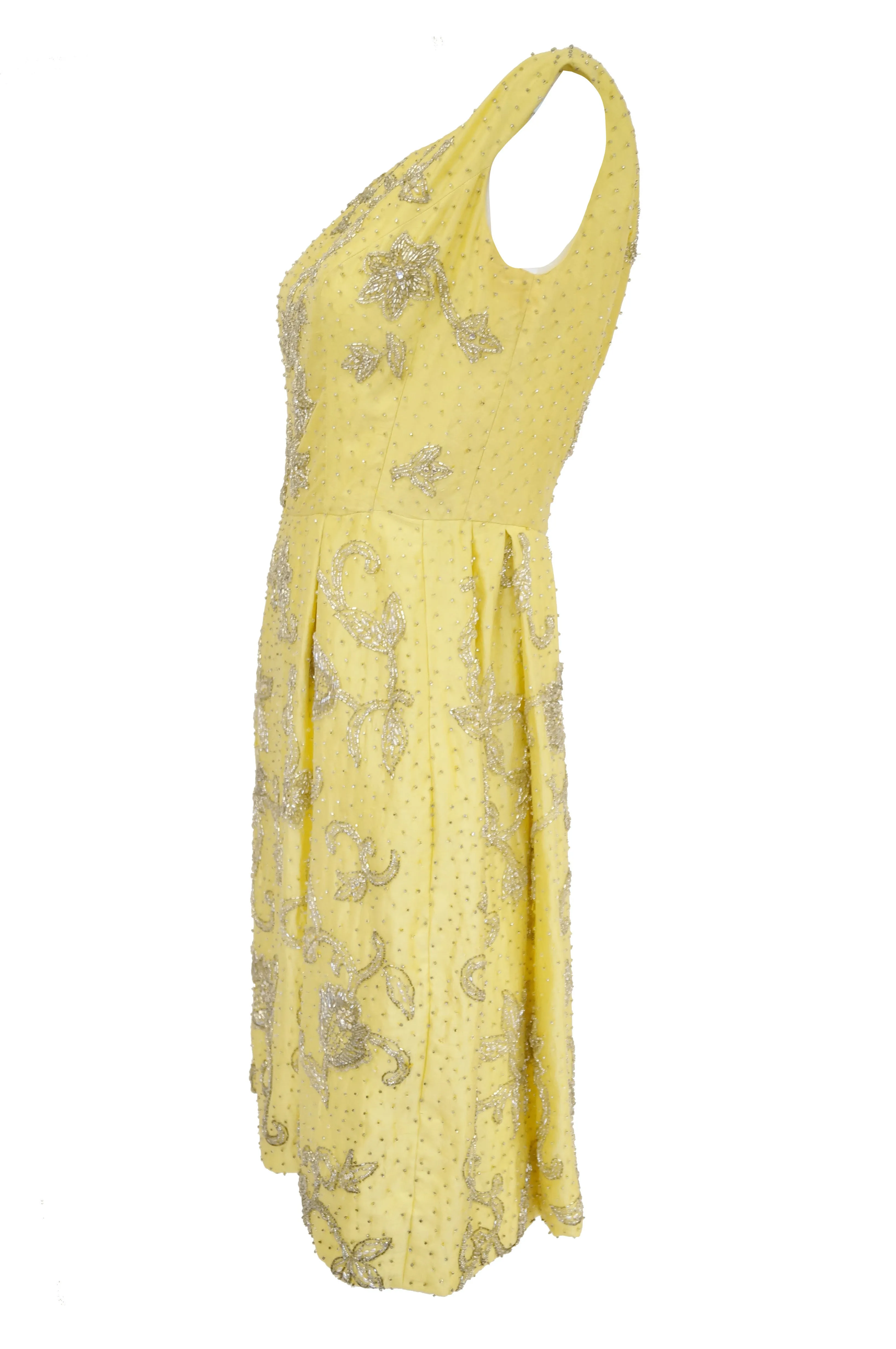 1950s Goldenrod Yellow Silk Beaded Dress and Jacket