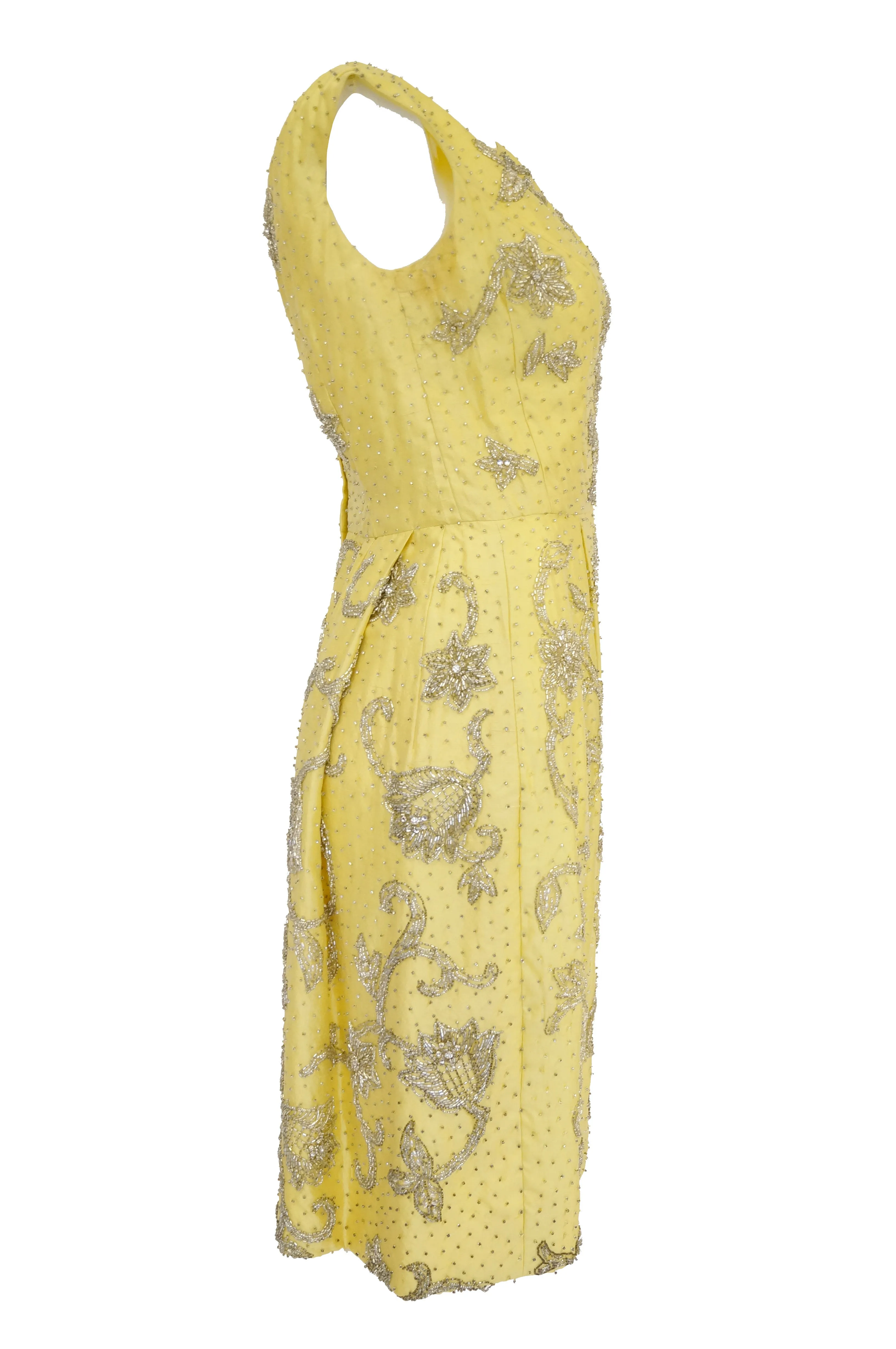 1950s Goldenrod Yellow Silk Beaded Dress and Jacket