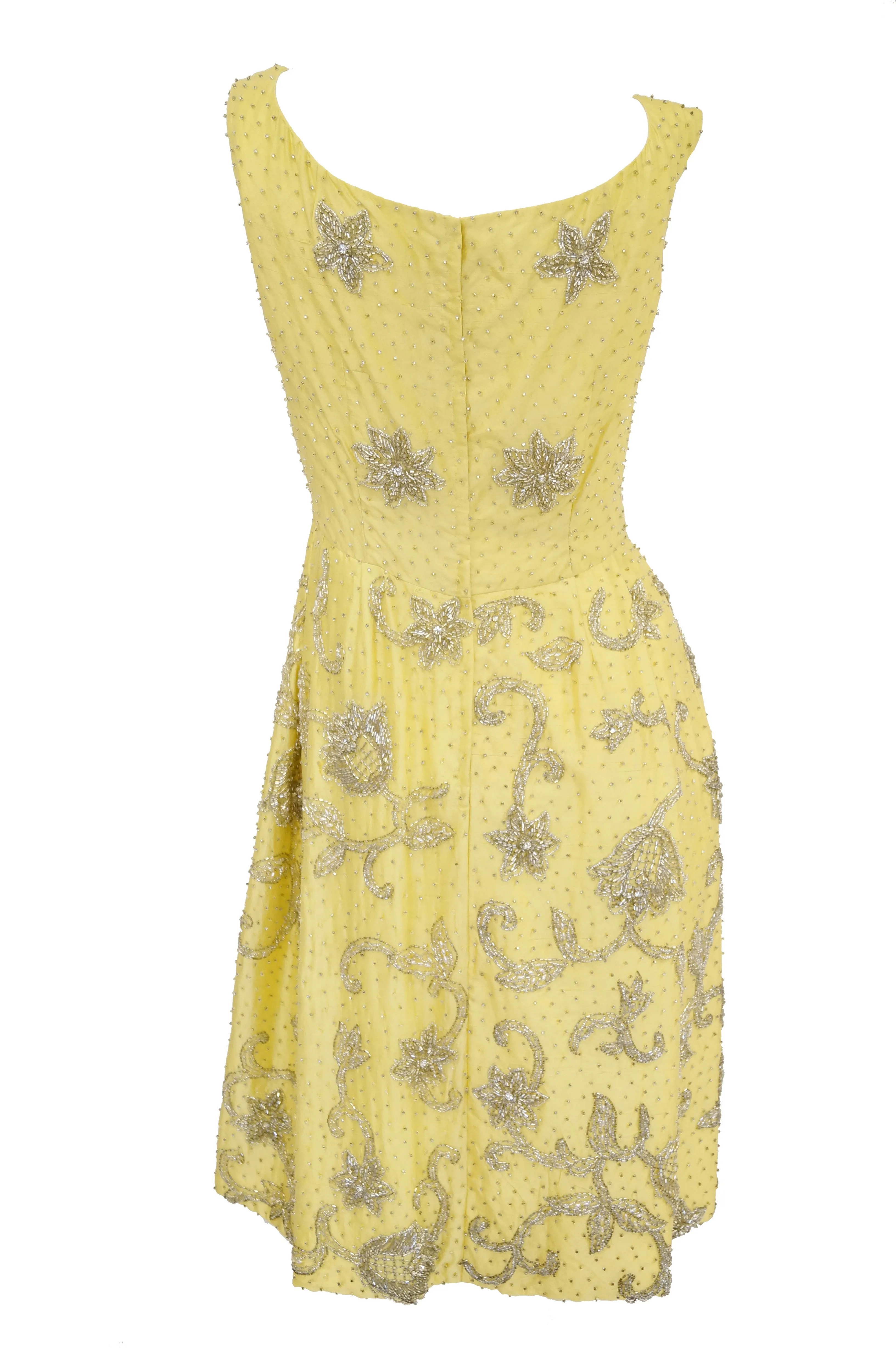 1950s Goldenrod Yellow Silk Beaded Dress and Jacket