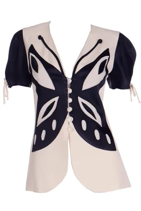 1980s or Early 1990s Franco Moschino Black & Cream Butterfly Top