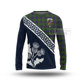 Adam Tartan Long Sleeve T-Shirt Featuring Thistle and Scotland Map