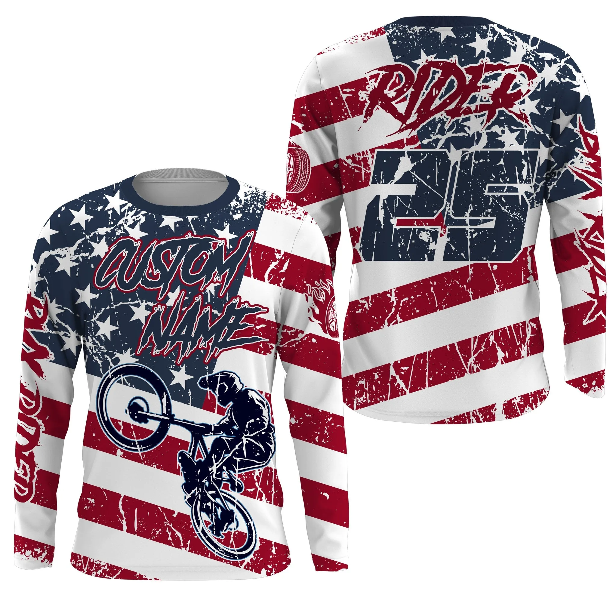 American BMX Racing Jersey Custom Patriotic Freestyle Racewear USA Cycling Long Sleeve Shirt