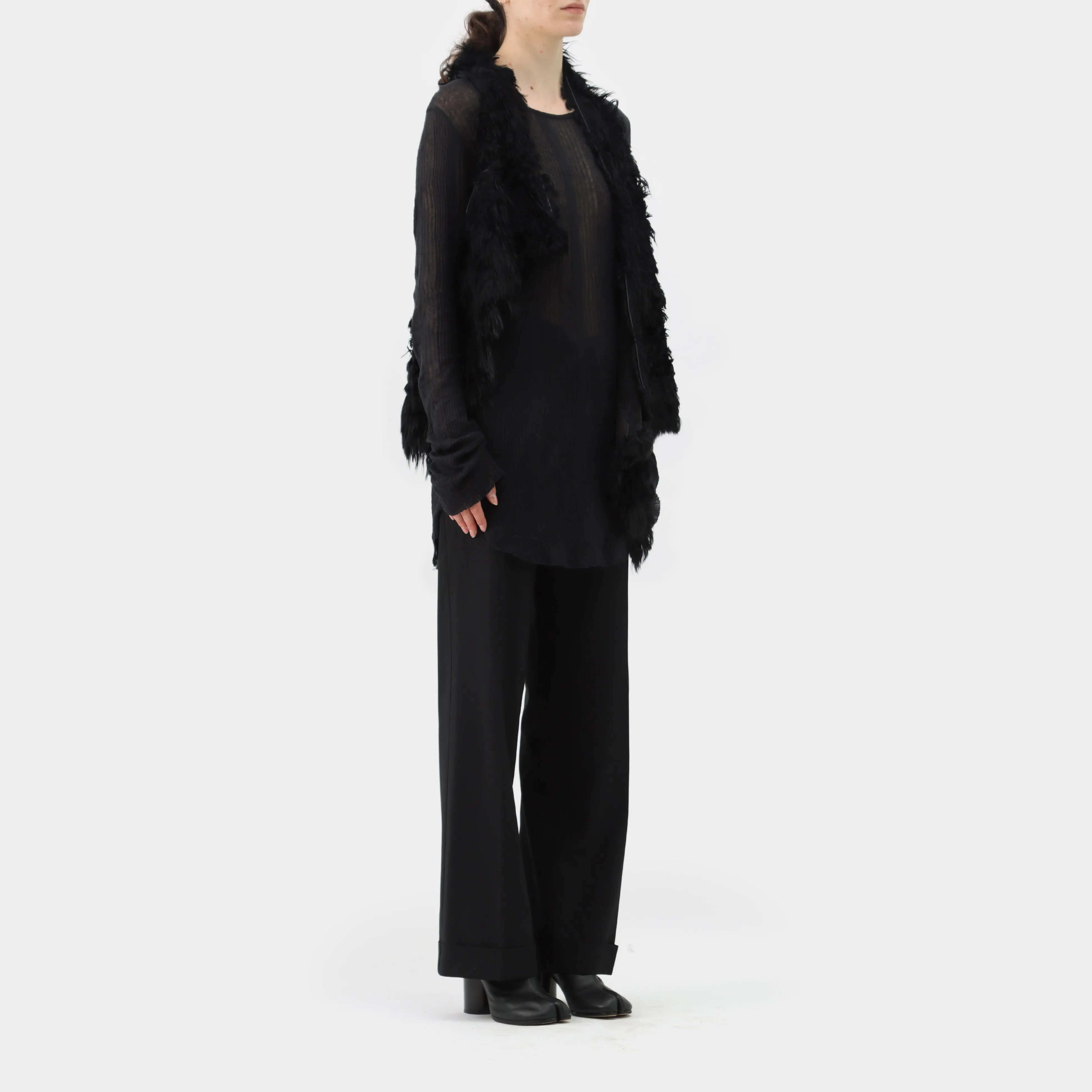 Ann Demeulemeester leather shearling drape vest