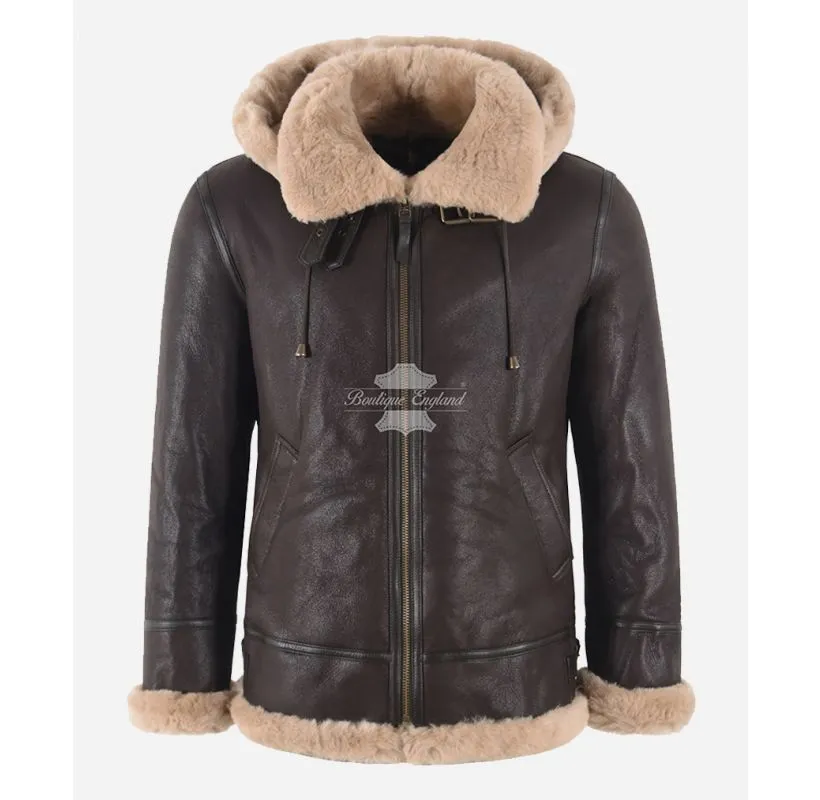 B3 RAF Bomber Shearling Sheepskin Jacket Men's Hooded Shearling Jacket