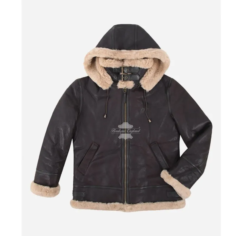 B3 RAF Bomber Shearling Sheepskin Jacket Men's Hooded Shearling Jacket