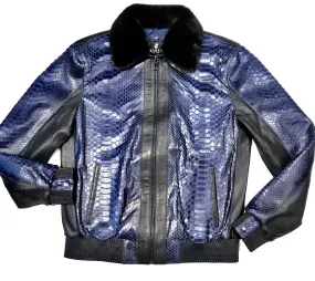 Barya NewYork Blue Python Mink Bomber Jacket