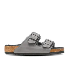 Birkenstock Arizona Oiled Leather Shearling Iron Sandals