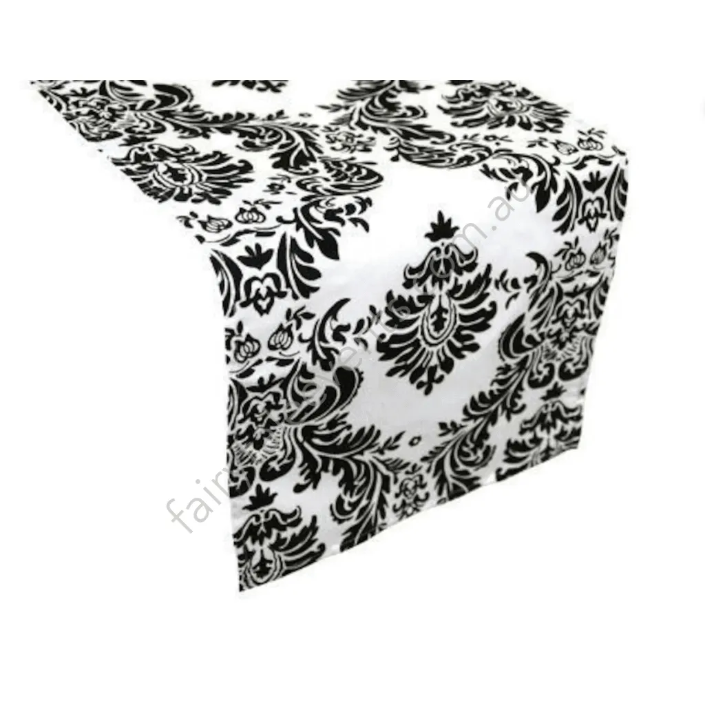 Black and white damask table runner