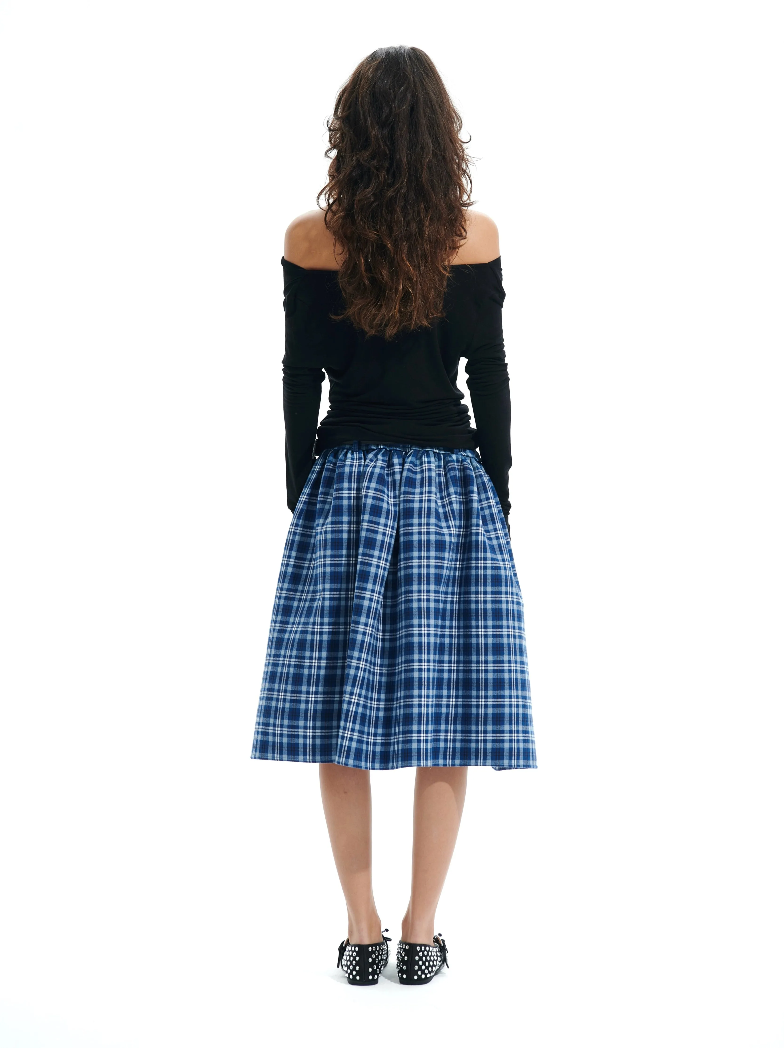 Blue Plaid Puffball Skirt