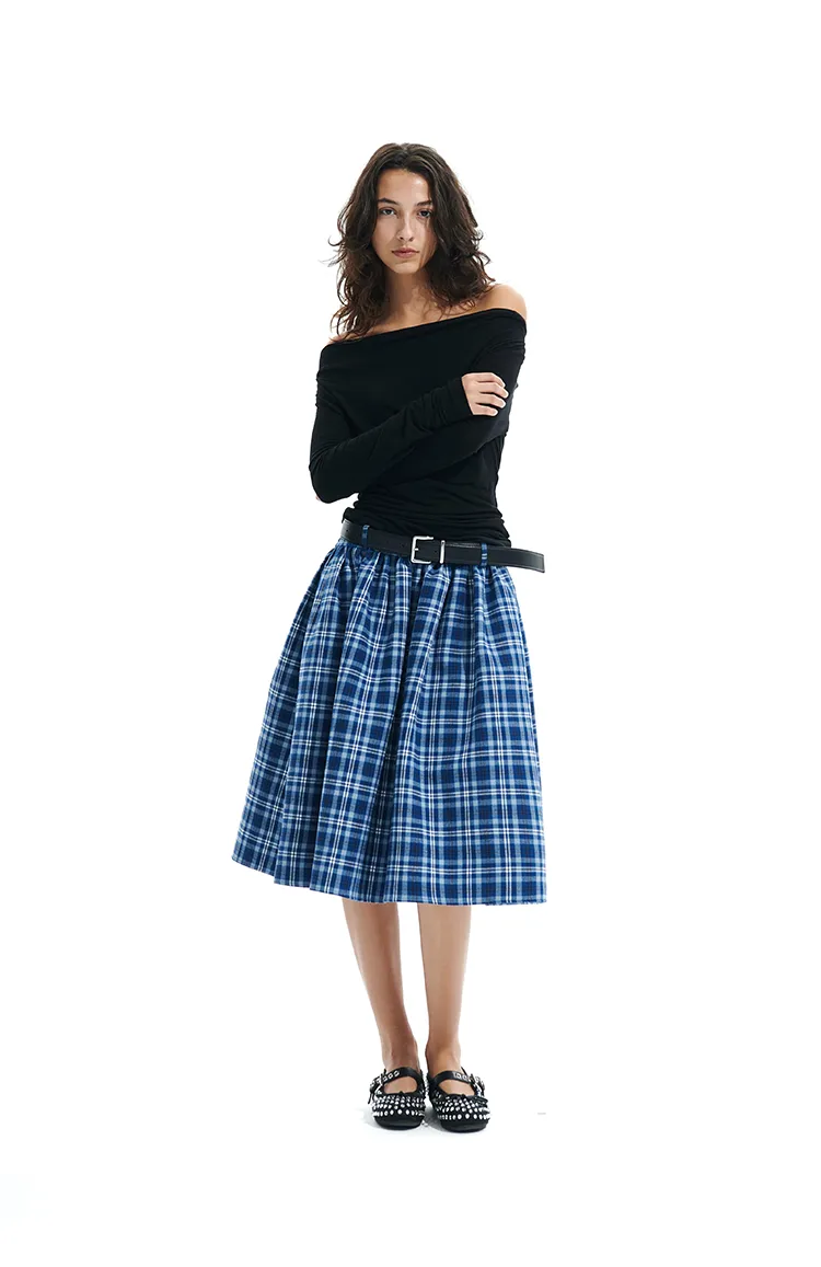 Blue Plaid Puffball Skirt