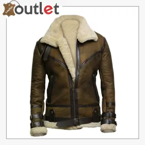 Brown B3 Bomber Men Sheepskin Jacket