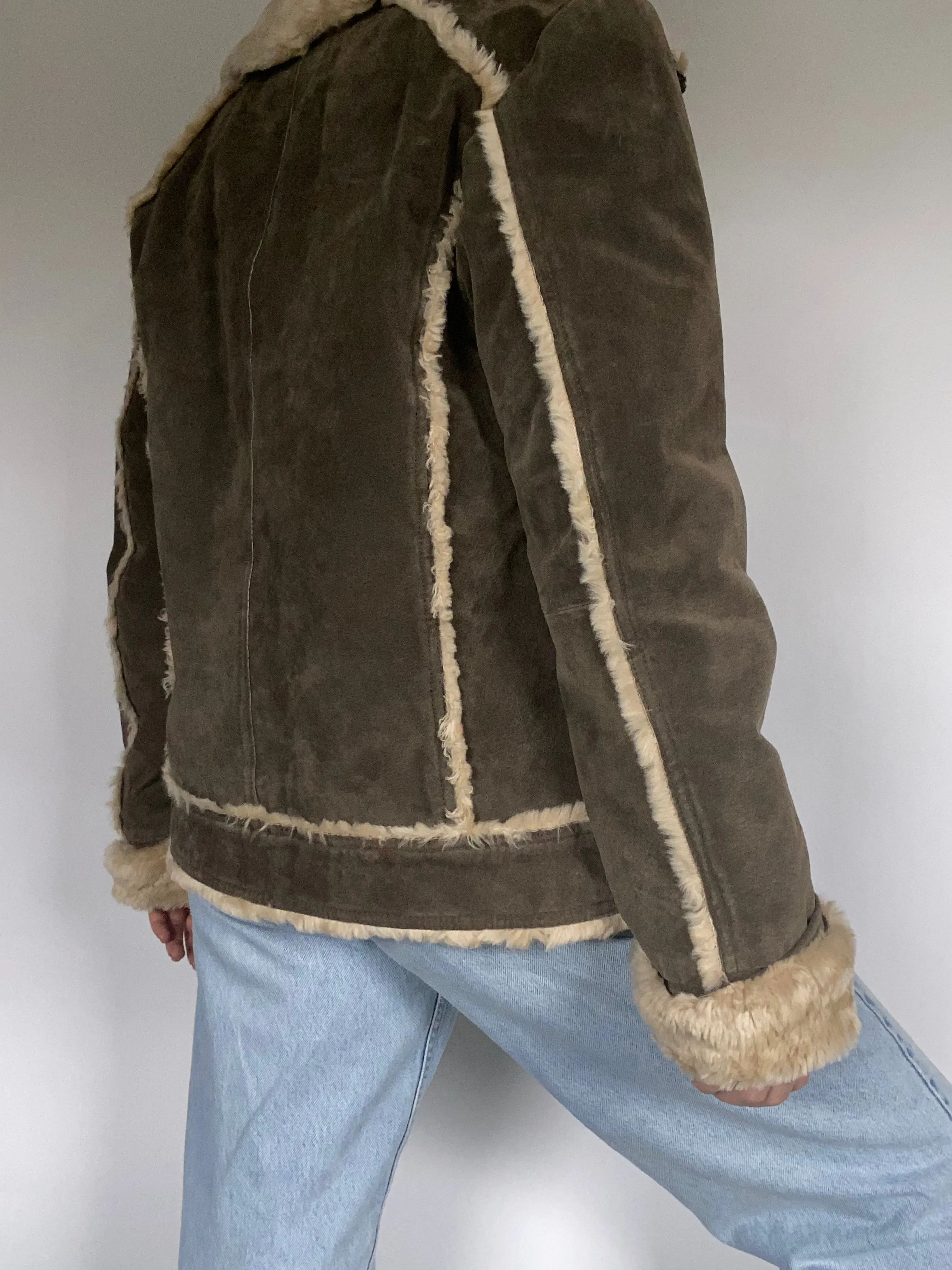 Brown Shearling Bomber Jacket Size M