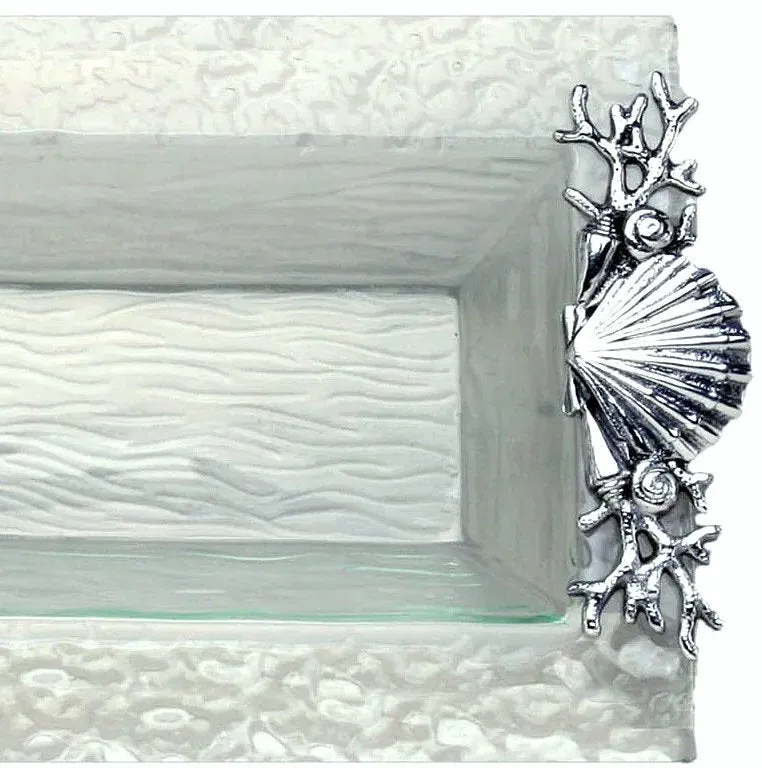 Bubbling Waters Glass Coastal Serving Tray