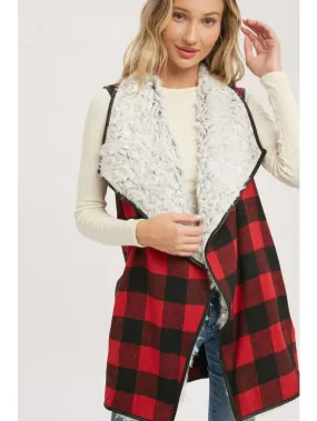 Buffalo Plaid Shearling Fur Vest