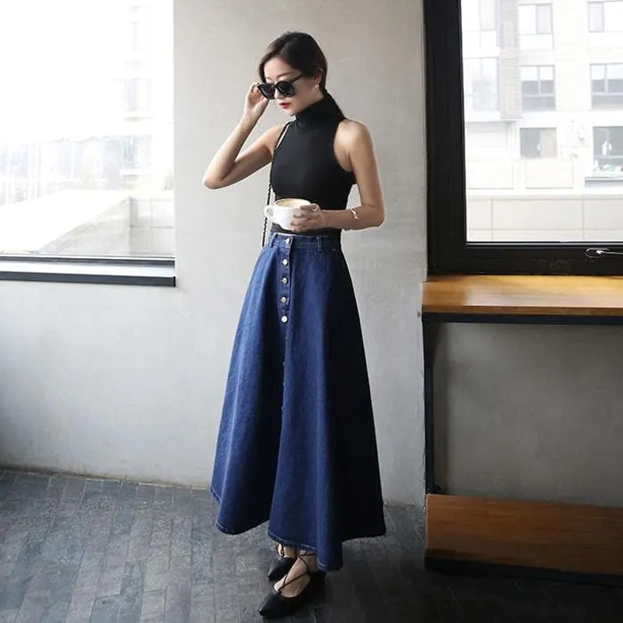 Button-Down Denim Skirt