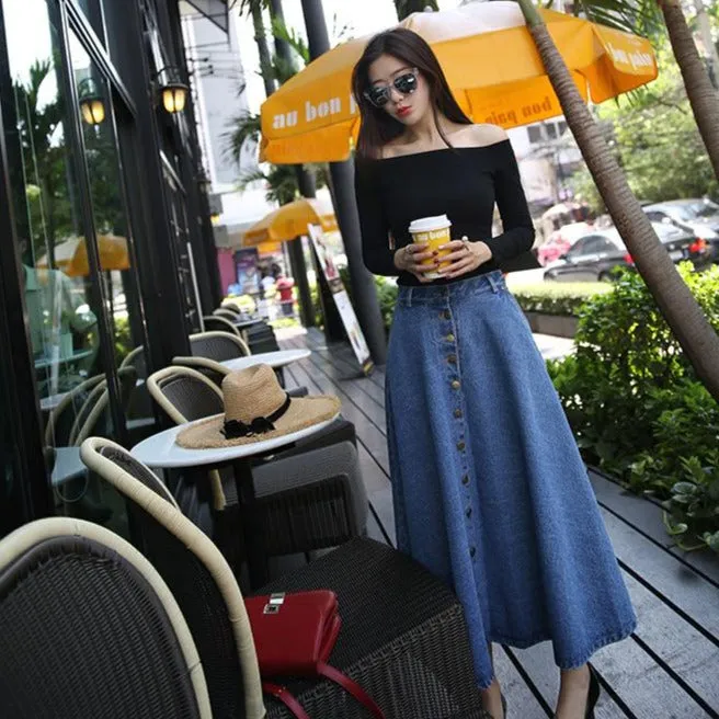 Button-Down Denim Skirt