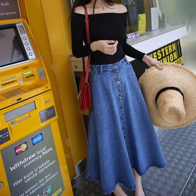 Button-Down Denim Skirt