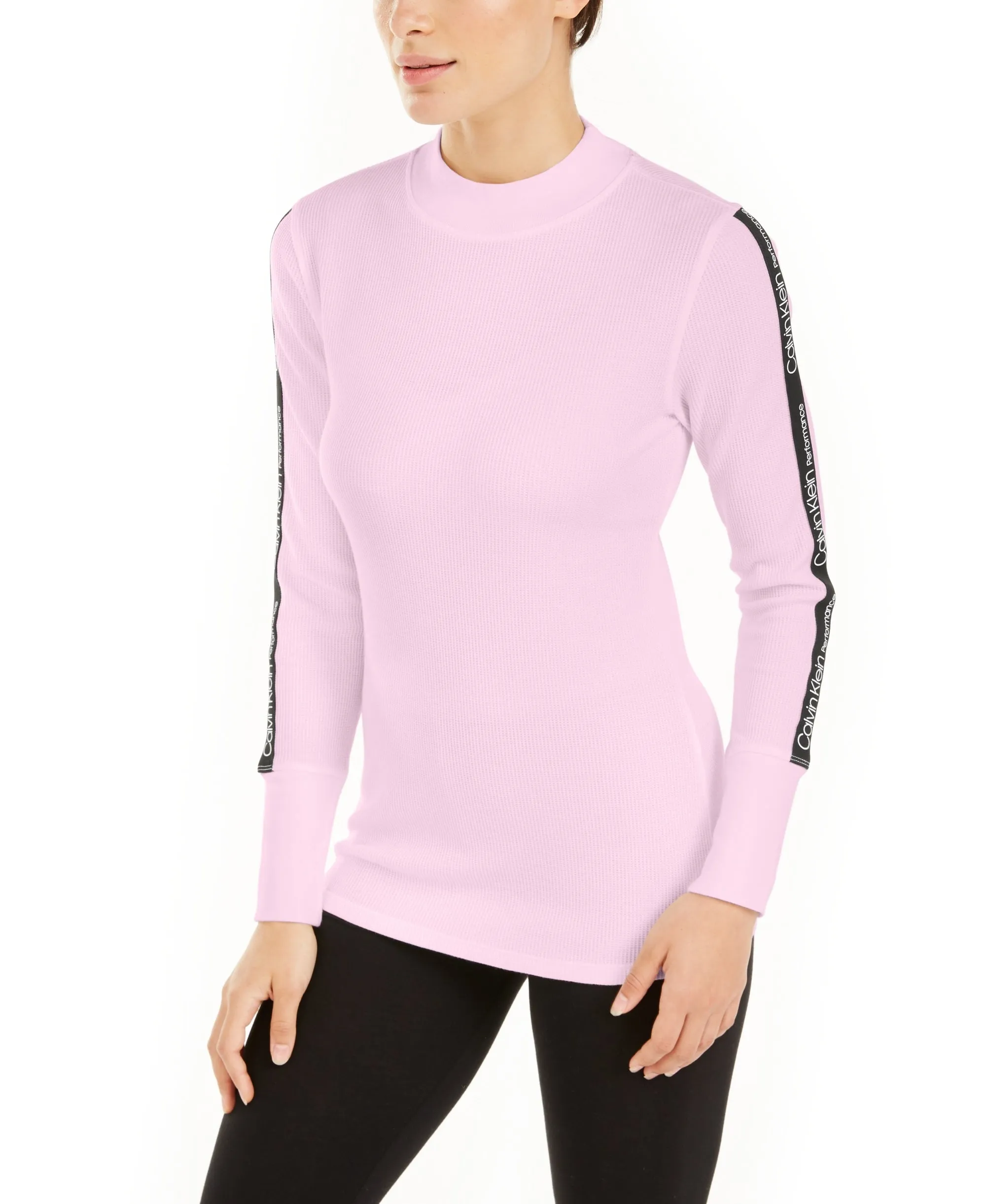 Calvin Klein Women's Logo-Stripe Mock-Neck Knit Top, Pink, XS