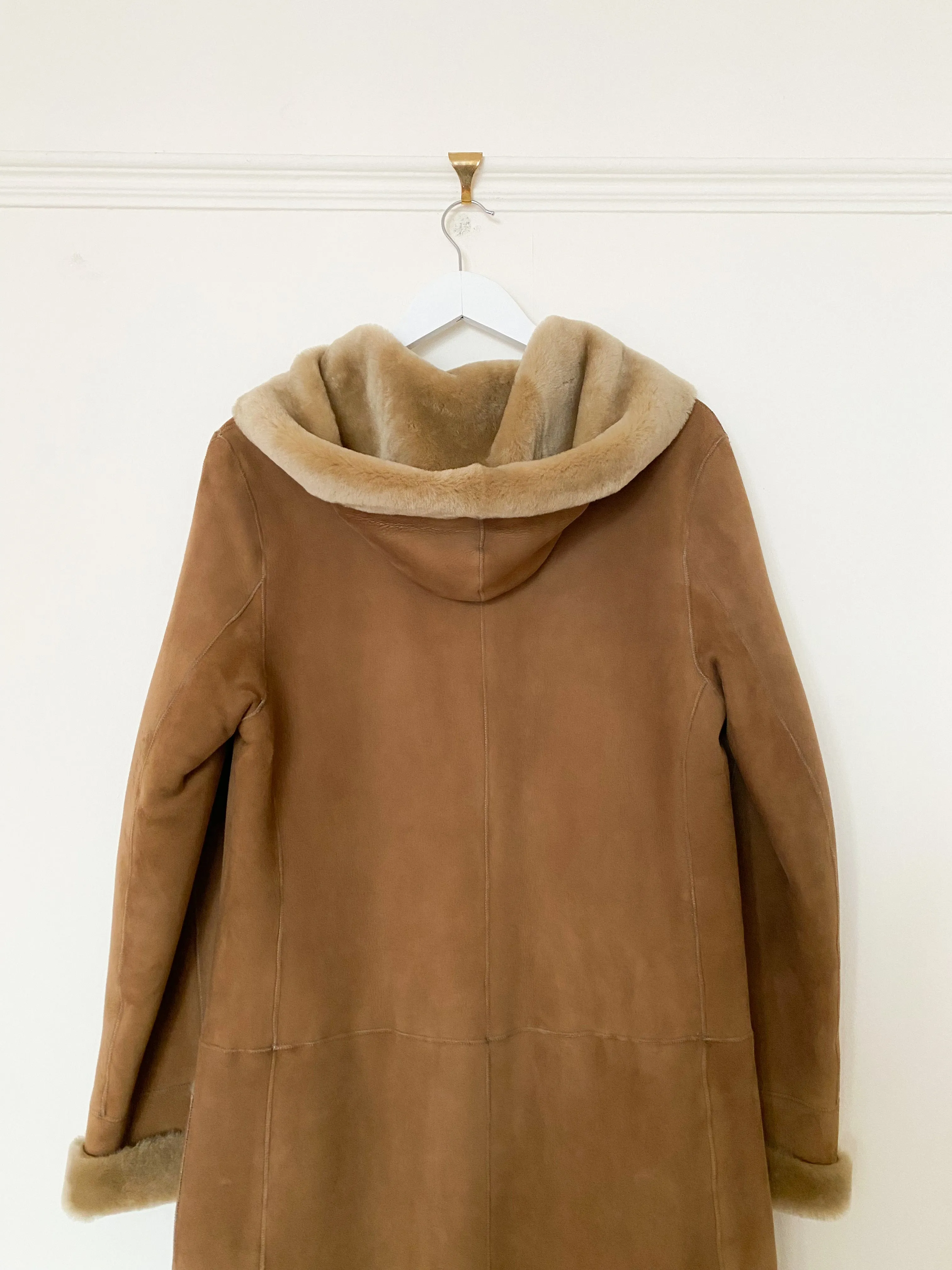 Cappuccino Hooded Merino Shearling Car Coat