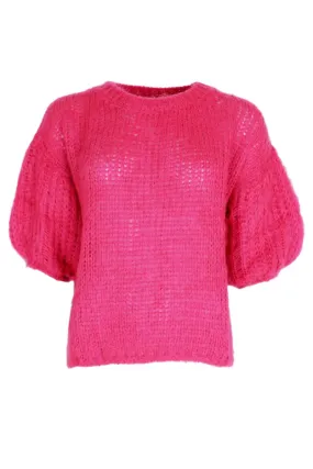 Casey Puff Sleeve Jumper | Deep Pink | Strik fra Black Colour