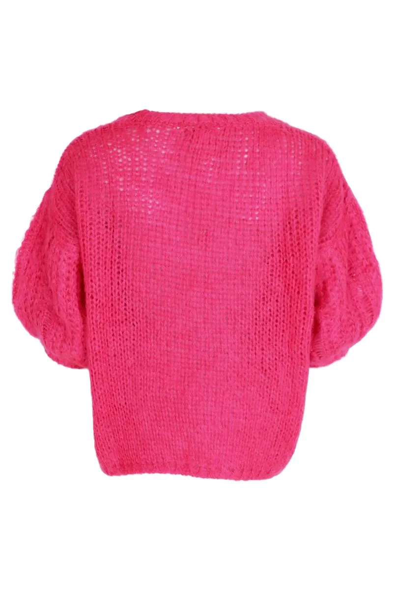 Casey Puff Sleeve Jumper | Deep Pink | Strik fra Black Colour