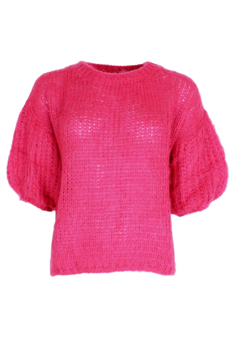 Casey Puff Sleeve Jumper | Deep Pink | Strik fra Black Colour