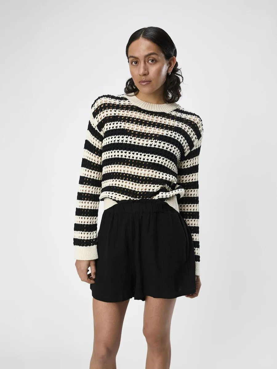 Charlie Open Weave Jumper (Sandshell/ Black)