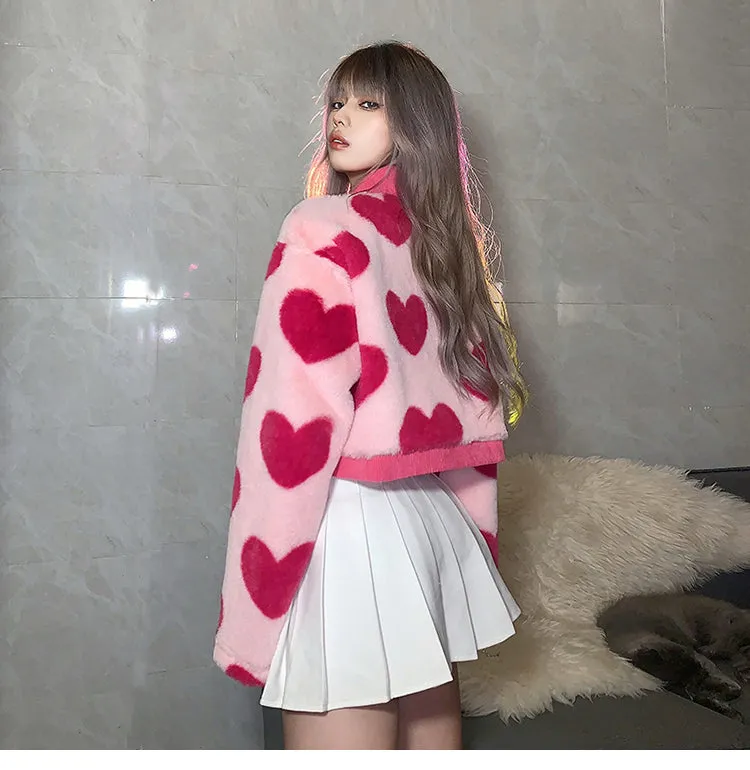 Chic Love Heart Collar Button Plush Cardigan Jacket Coat