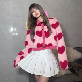 Chic Love Heart Collar Button Plush Cardigan Jacket Coat