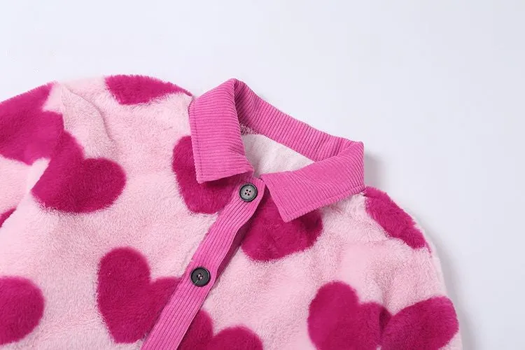 Chic Love Heart Collar Button Plush Cardigan Jacket Coat