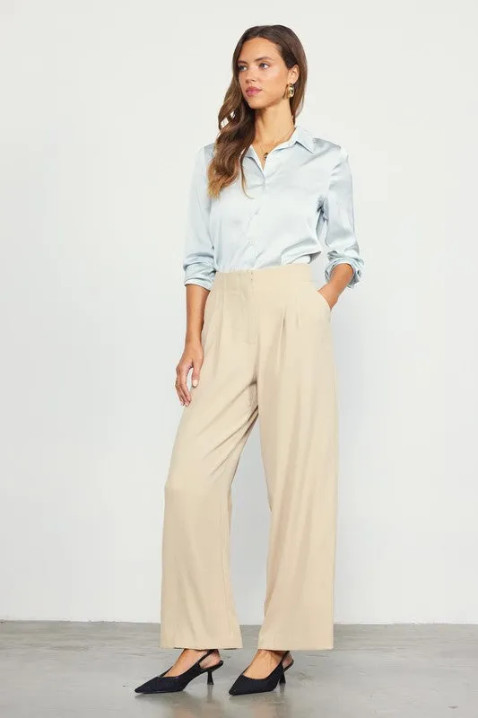 Corey Recyled Wide Leg Pants - Light Beige