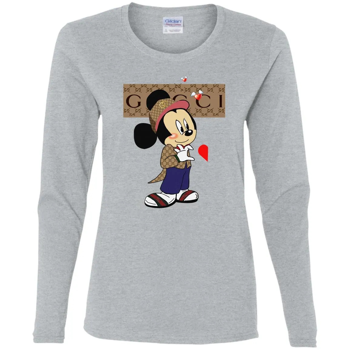 Couple Gucci Mickey Tshirt Valentine's Day Women Long Sleeve Shirt