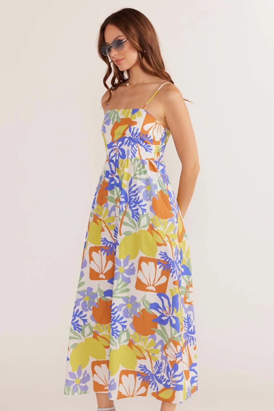 Dahlia Tropical Empire Poplin Midi Dress