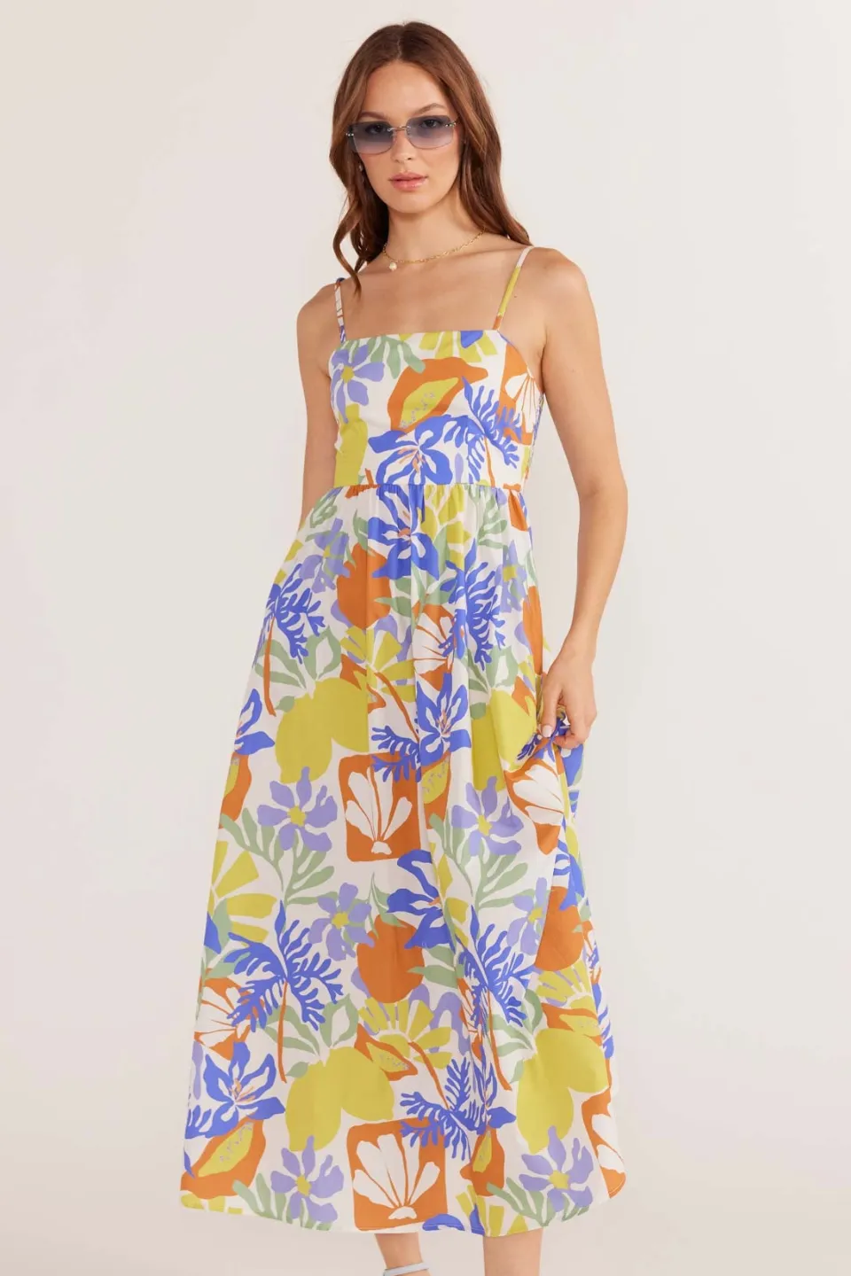 Dahlia Tropical Empire Poplin Midi Dress