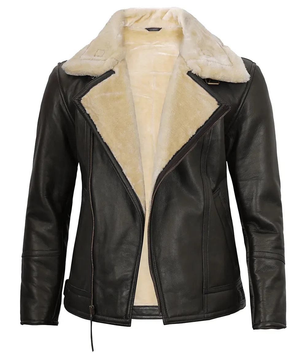 Dark Brown Asymmetrical Leather Shearling Jacket Mens