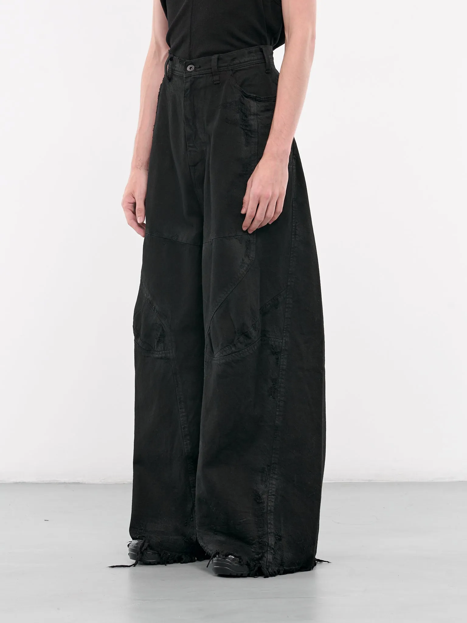 Distressed Wide Leg Trousers (877PAM13-BD-BLACK)