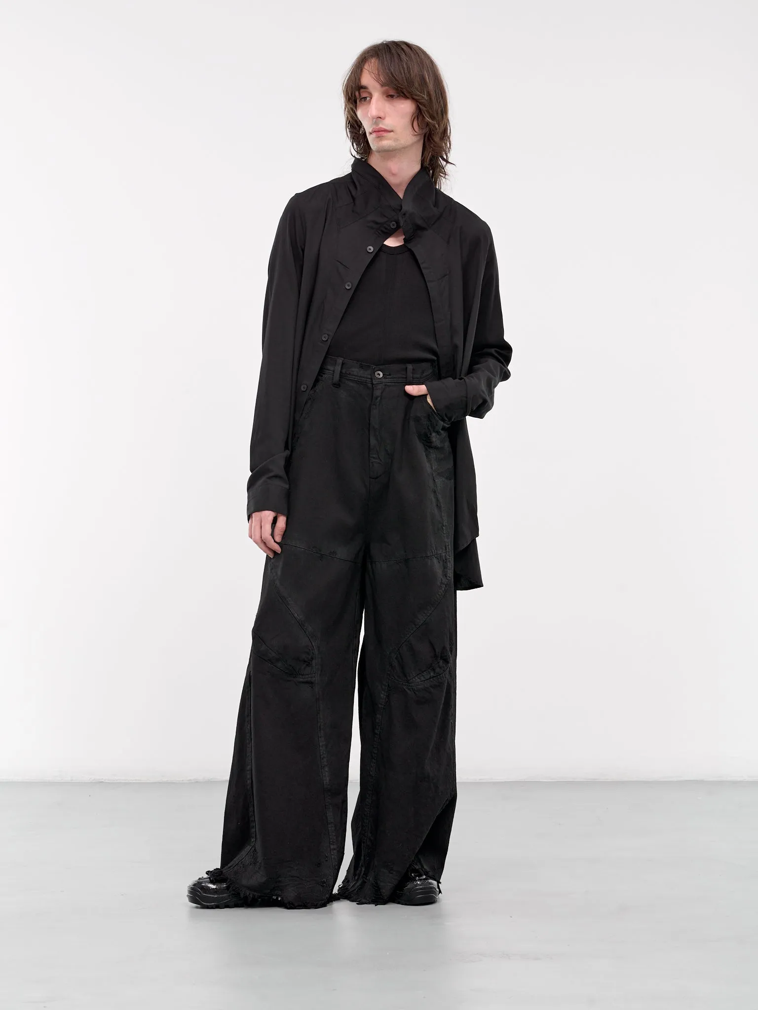 Distressed Wide Leg Trousers (877PAM13-BD-BLACK)