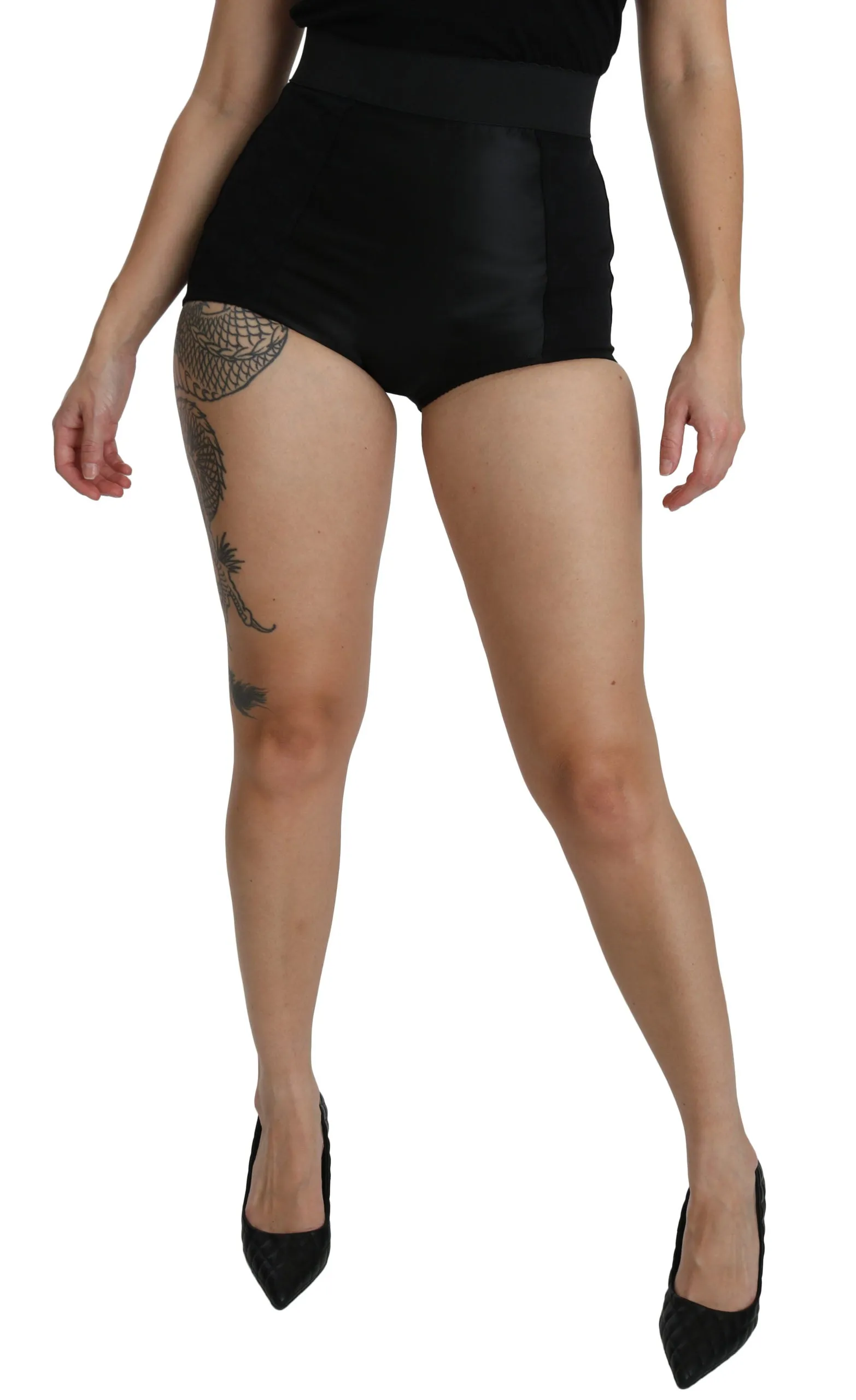 Dolce & Gabbana Black Nylon High Waist Mini Hot Shorts