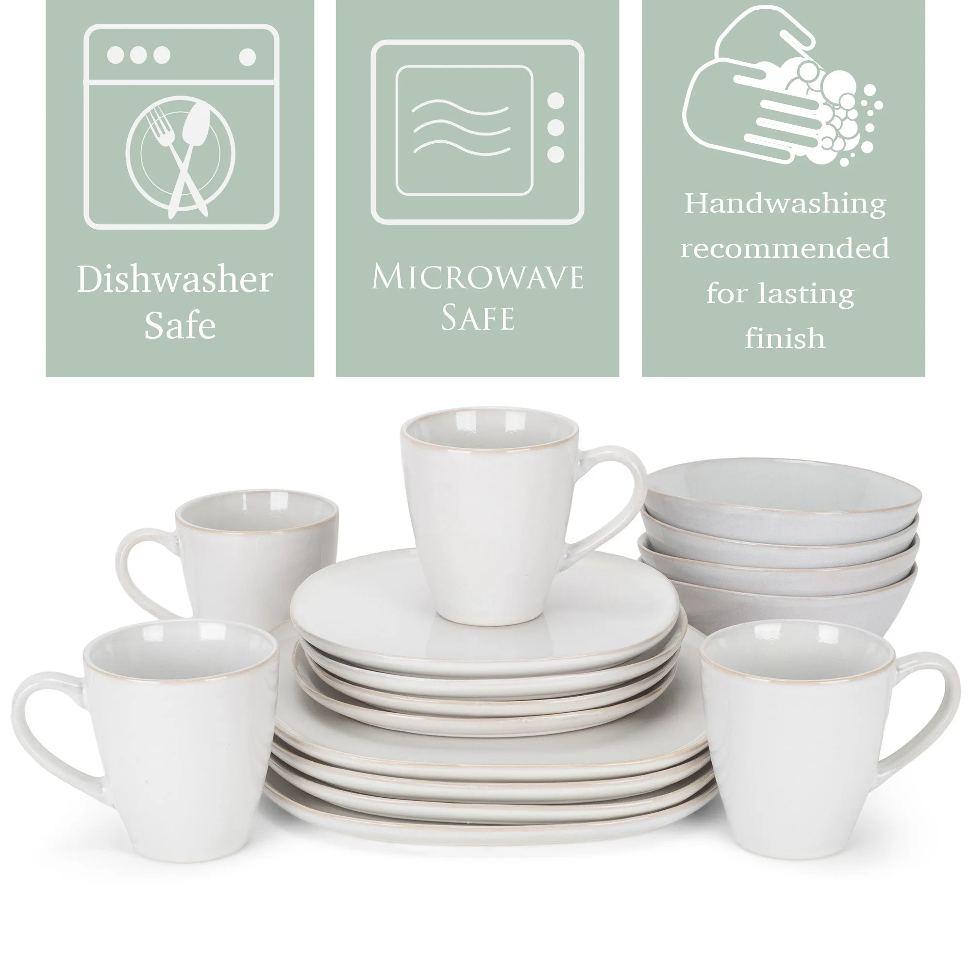 Elanze Designs Modern Chic Smooth Ceramic Stoneware Dinnerware 16 Piece Set - Service for 4, White