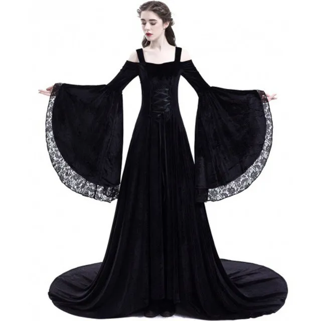 Elegant Vintage Long Sleeve Gothic Mix Dress Dress