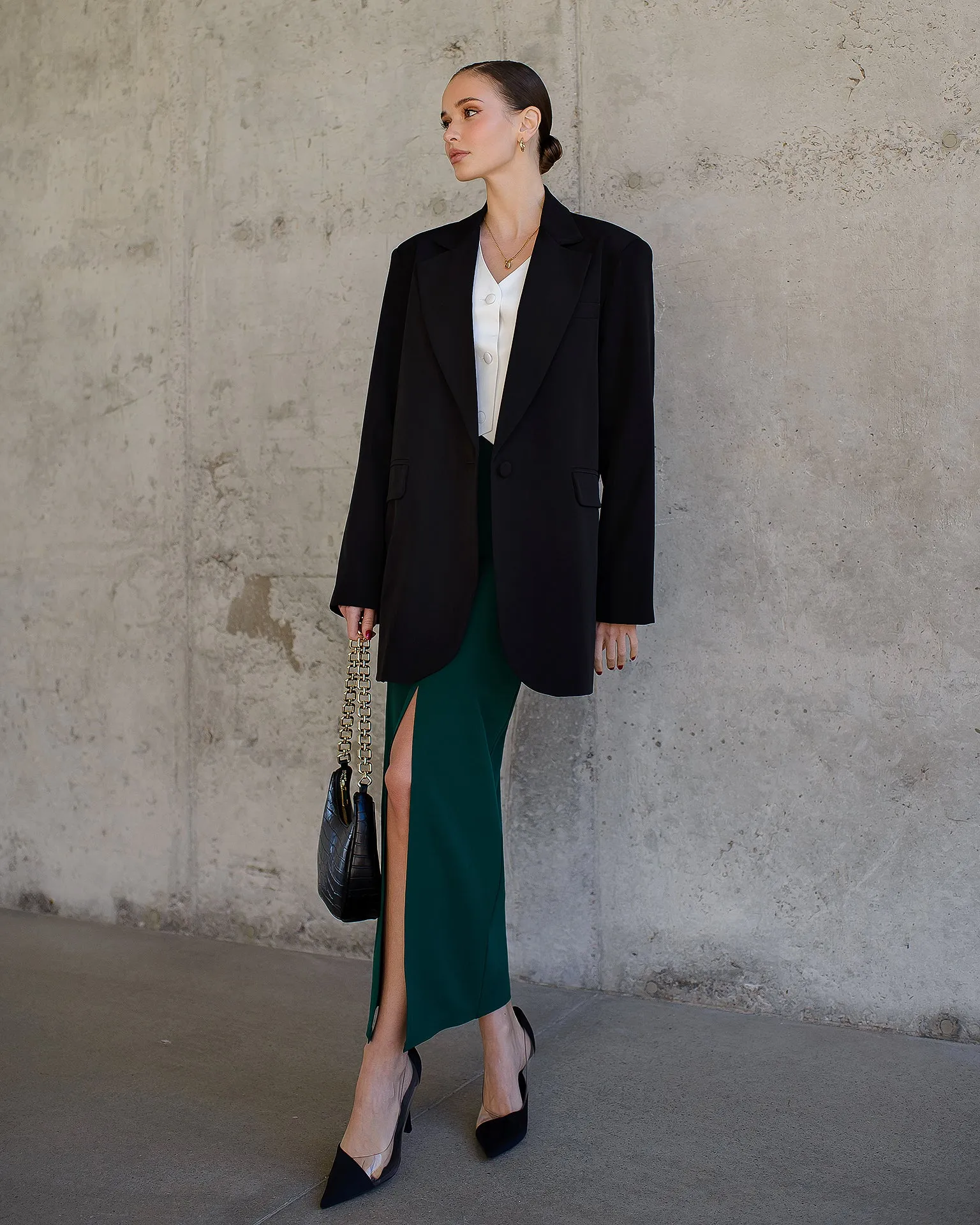 Emerald Front-Slit Midi Skirt