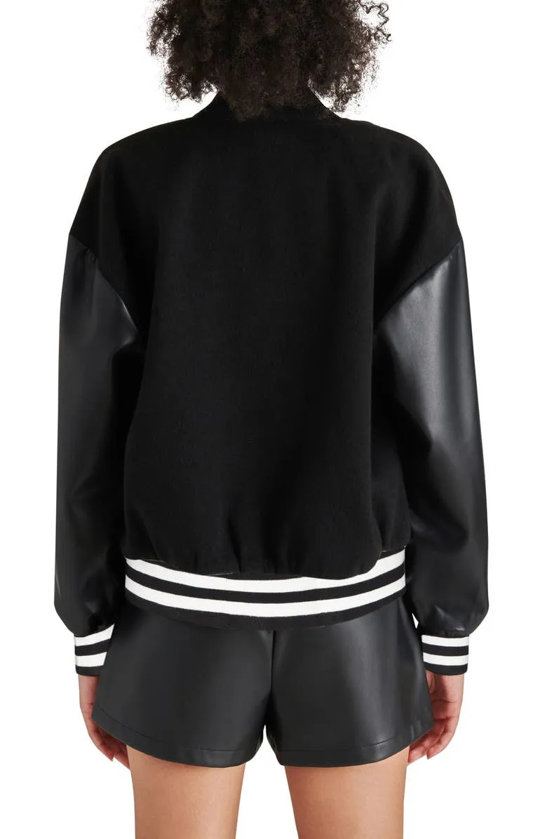 Faux Leather Sleeve Varsity Jacket